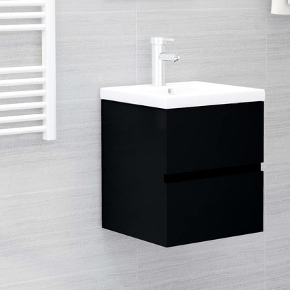 Mobile Bagno con Lavabo Integrato Nero in Legno Multistrato