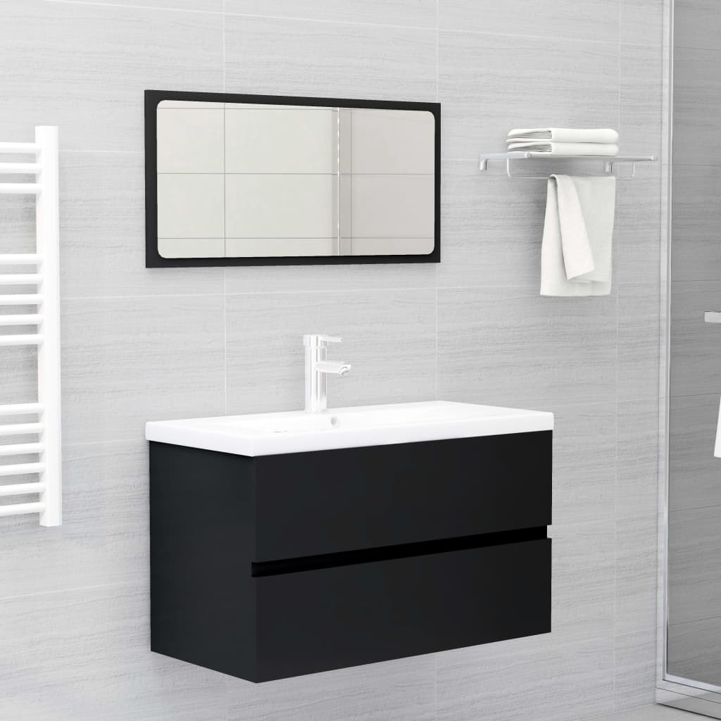 Set Mobili da Bagno Nero in Legno Multistrato