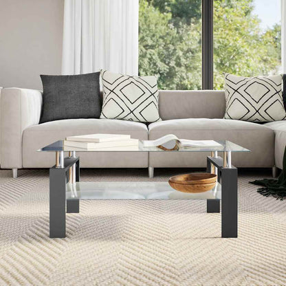 Tavolino Salotto Nero e Trasparente 95x55x40 cm Vetro Temperato