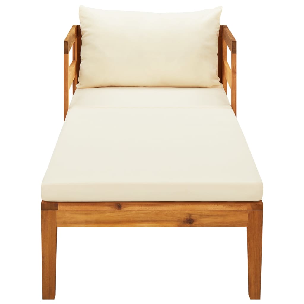 Lettino Prendisole con Cuscini Bianco Crema in Acacia Massello