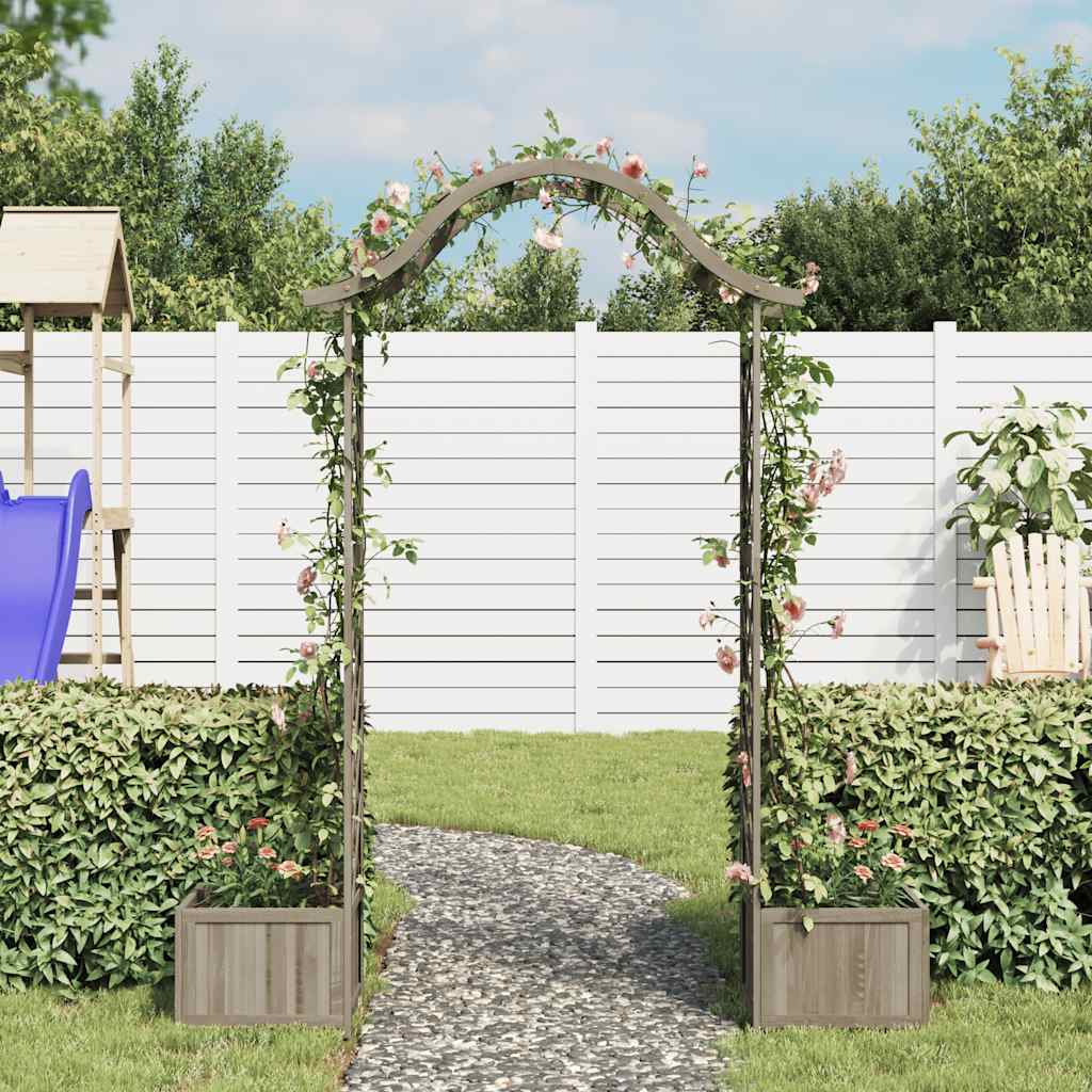 Pergola da Giardino con Fioriera Grigio Legno Massello di Abete