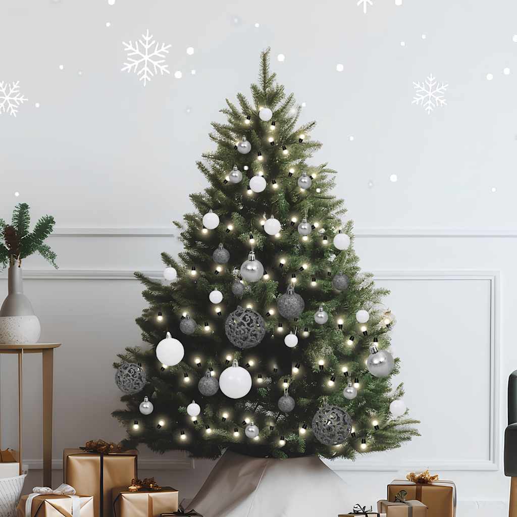 Set Natale con 61 Palline Punta e 150 Luci LED Bianco e Grigio