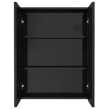 Armadietto a Specchio per Bagno 60x15x75 cm MDF Nero Lucido