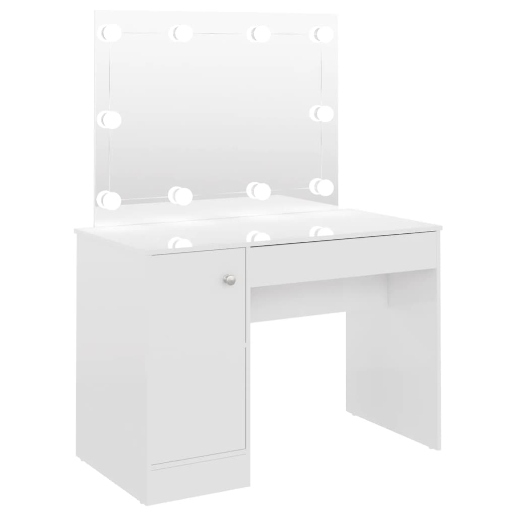 Toeletta con Luci LED 110x55x145 cm in MDF Bianco Lucido