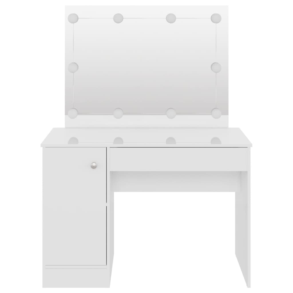 Toeletta con Luci LED 110x55x145 cm in MDF Bianco Lucido