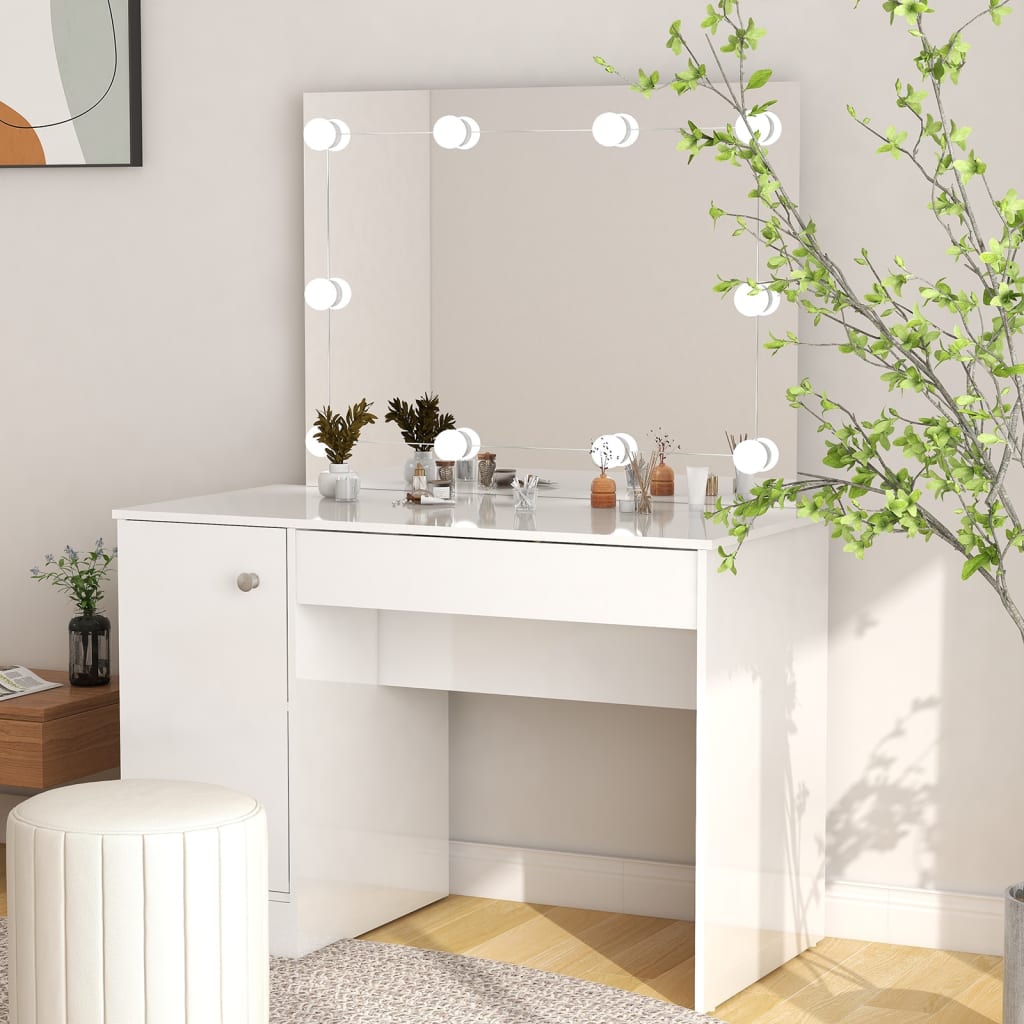 Toeletta con Luci LED 110x55x145 cm in MDF Bianco Lucido
