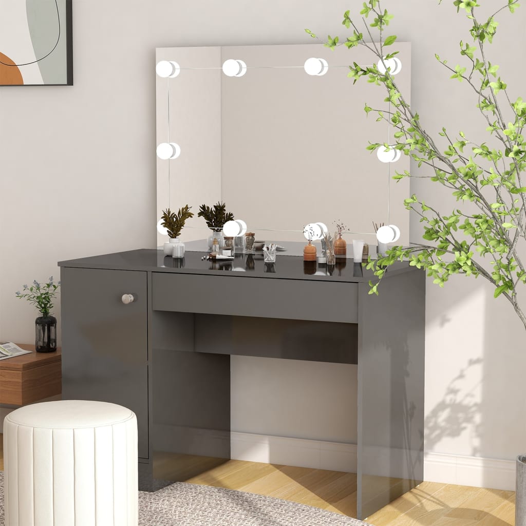 Toeletta con Luci LED 110x55x145 cm in MDF Grigio Lucido