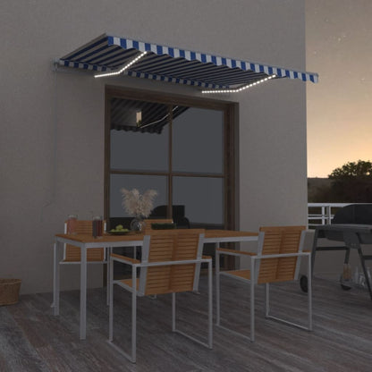 Tenda da Sole Retrattile Manuale con LED 350x250cm Blu e Bianca