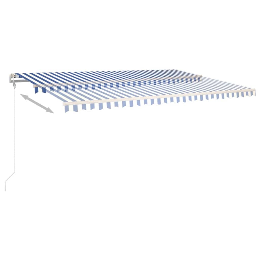 Tenda da Sole Retrattile Manuale con LED 500x300cm Blu e Bianco