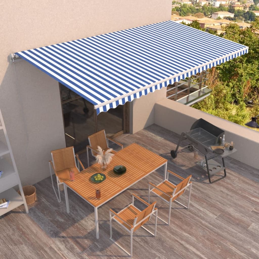 Tenda da Sole Retrattile Manuale 600x350 cm Blu e Bianca