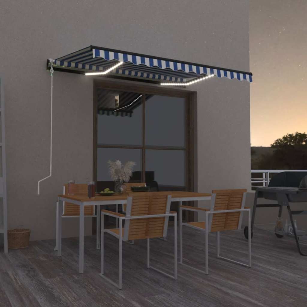 Tenda Automatica con Sensore Vento e LED 350x250 cm Blu Bianca