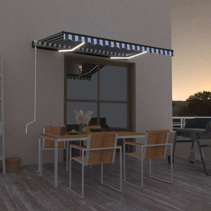Tenda Automatica con Sensore Vento e LED 350x250 cm Blu Bianca