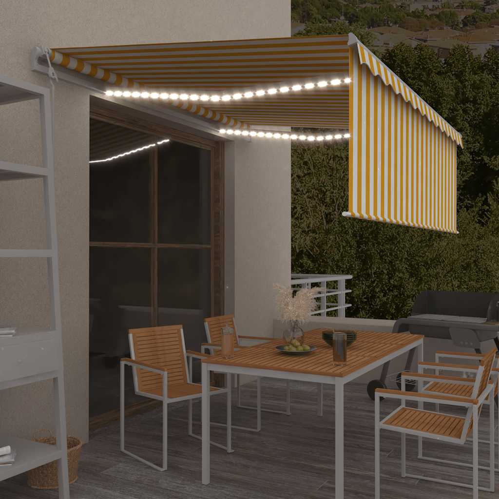 Tenda Automatica con Sensore Vento LED 4x3 m Gialla/Bianca