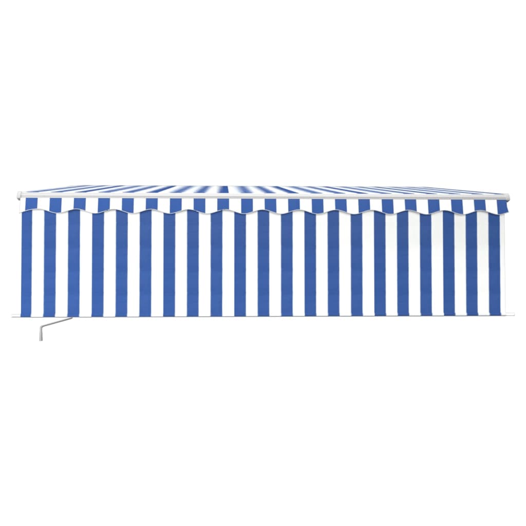 Tenda Sole Retrattile Manuale con LED 5x3m Blu e Bianco
