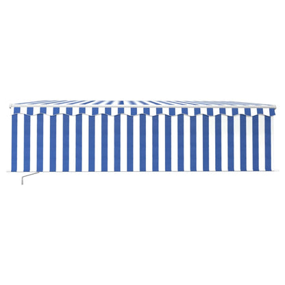 Tenda Sole Retrattile Manuale con LED 5x3m Blu e Bianco