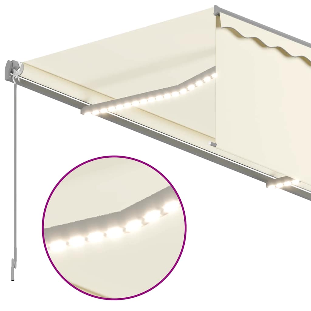 Tenda da Sole Retrattile Manuale con LED 3x2,5 m Crema