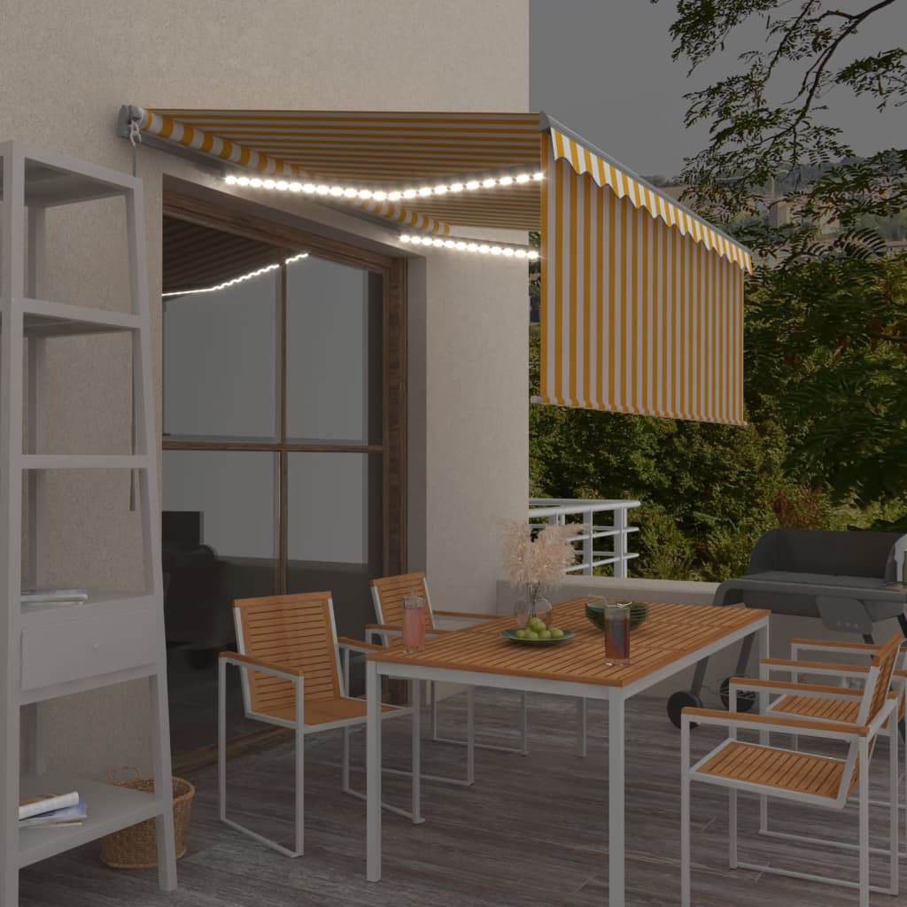 Tenda Sole Retrattile Manuale Parasole LED 3x2,5m Gialla Bianca