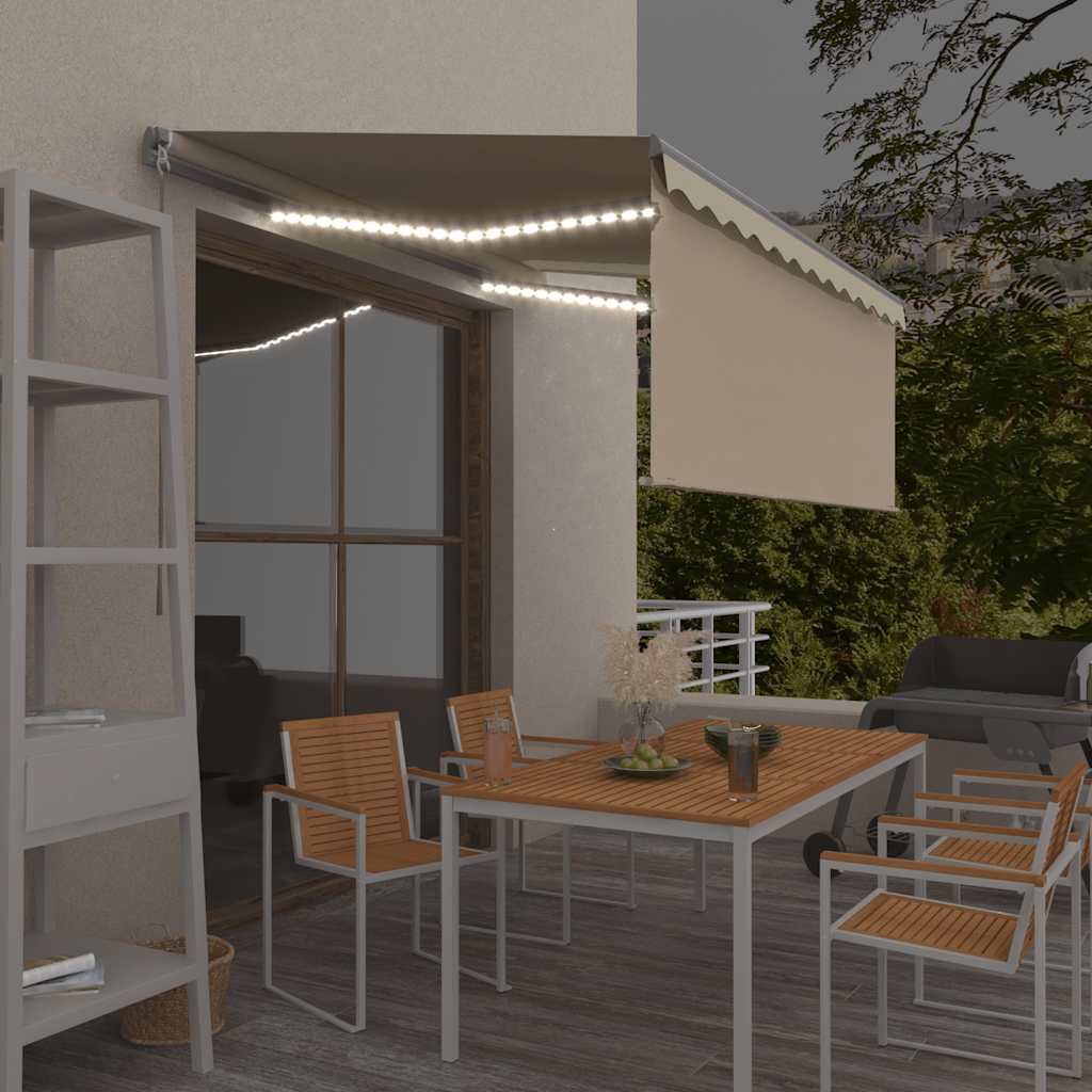 Tenda da Sole Retrattile Manuale con LED 3,5x2,5 m Crema