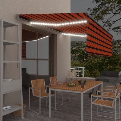 Tenda Sole Retrattile Manuale con LED 4,5x3m Arancione Marrone