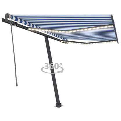Tenda Automatica con Sensore Vento e LED 300x250 cm Blu Bianca