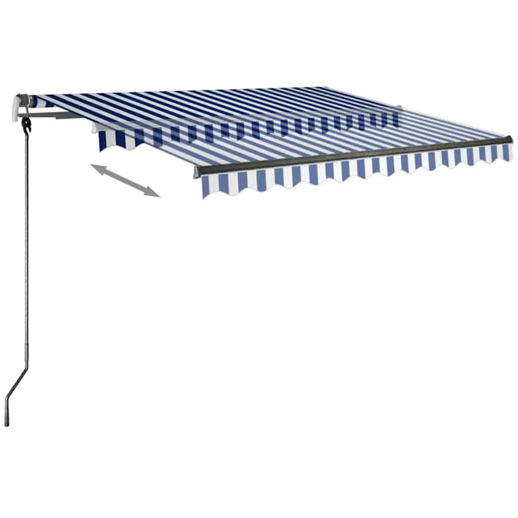 Tenda da Sole Retrattile Manuale con LED 350x250cm Blu e Bianco