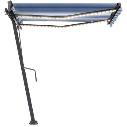 Tenda Automatica con Sensore Vento e LED 350x250 cm Blu Bianca