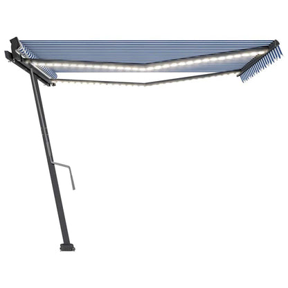 Tenda da Sole Retrattile Manuale con LED 450x300cm Blu e Bianca