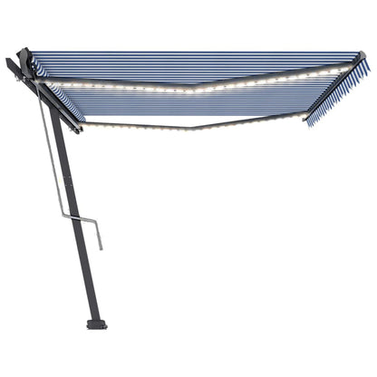 Tenda Automatica con Sensore Vento e LED 500x300 cm Blu Bianca