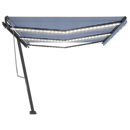 Tenda da Sole Retrattile Manuale con LED 600x300cm Blu e Bianco