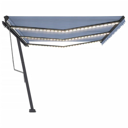 Tenda Automatica con Sensore Vento e LED 600x300 cm Blu Bianca
