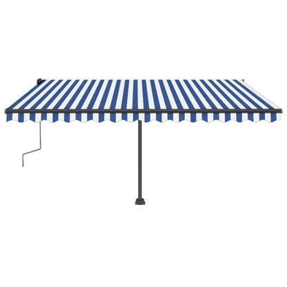 Tenda Retrattile Manuale con Palo 400x350 cm Blu/Bianco