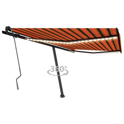 Tenda da Sole Manuale con LED 400x350 cm Arancione e Marrone