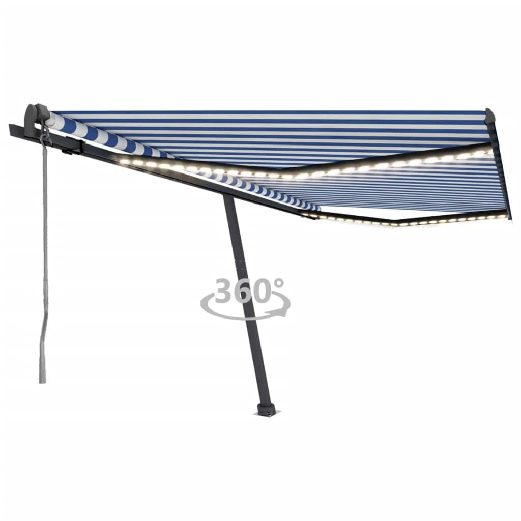 Tenda Automatica con Sensore Vento e LED 400x350 cm Blu Bianca