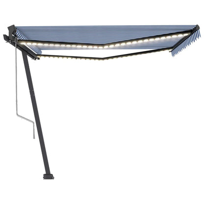 Tenda Automatica con Sensore Vento e LED 400x350 cm Blu Bianca