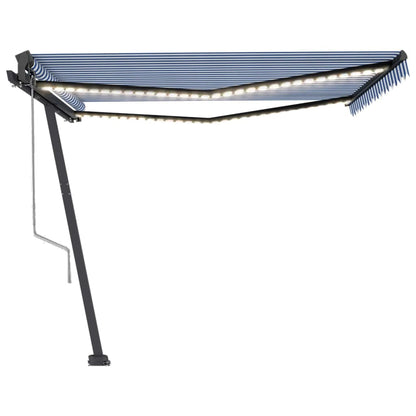 Tenda Automatica con Sensore Vento e LED 450x350 cm Blu Bianca