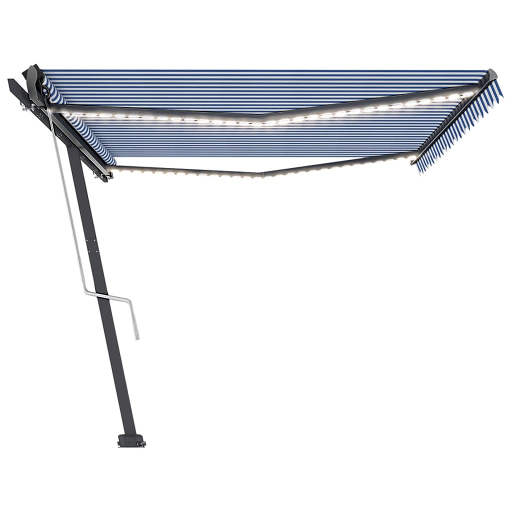 Tenda Automatica con Sensore Vento e LED 500x350 cm Blu Bianca