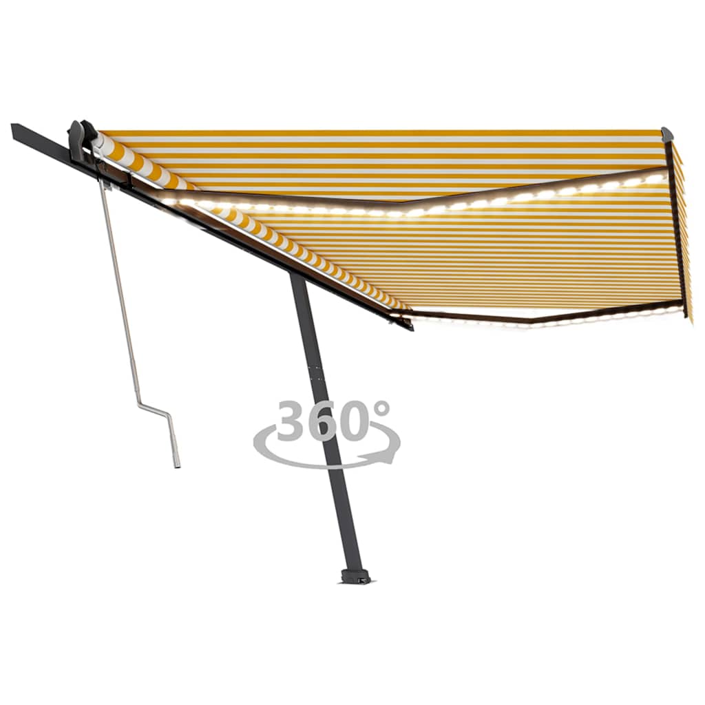 Tenda Automatica Sensore Vento e LED 500x350 cm Gialla Bianca