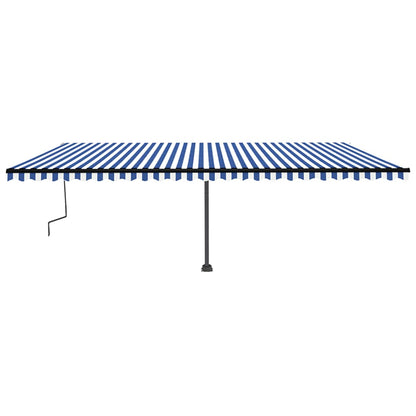 Tenda da Sole Retrattile Manuale con LED 600x350 cm Blu Bianco