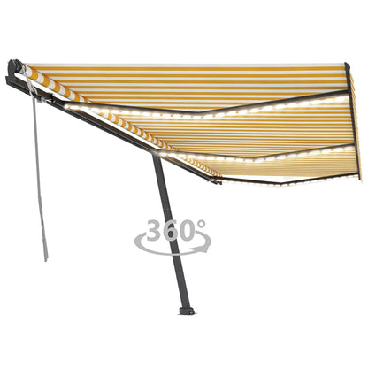 Tenda da Sole Retrattile Manuale LED 600x350 cm Giallo Bianco