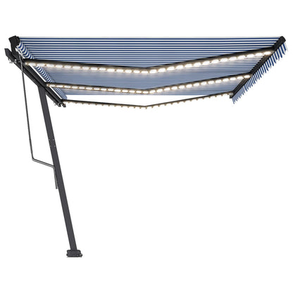 Tenda Automatica con Sensore Vento e LED 600x350 cm Blu Bianca