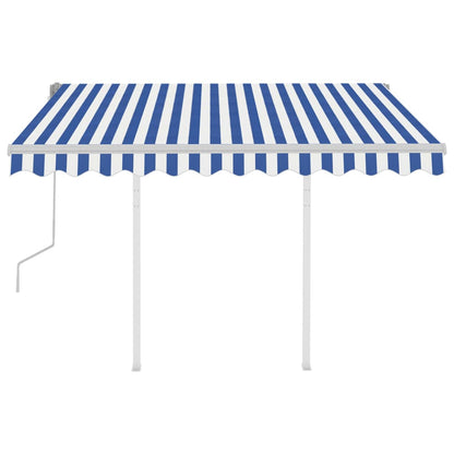 Tenda da Sole Retrattile Manuale con Pali 3x2,5 m Blu e Bianca
