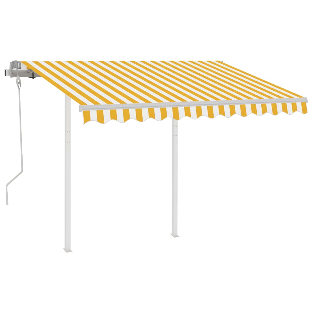 Tenda da Sole Retrattile Manuale e Pali 3x2,5 m Gialla e Bianca