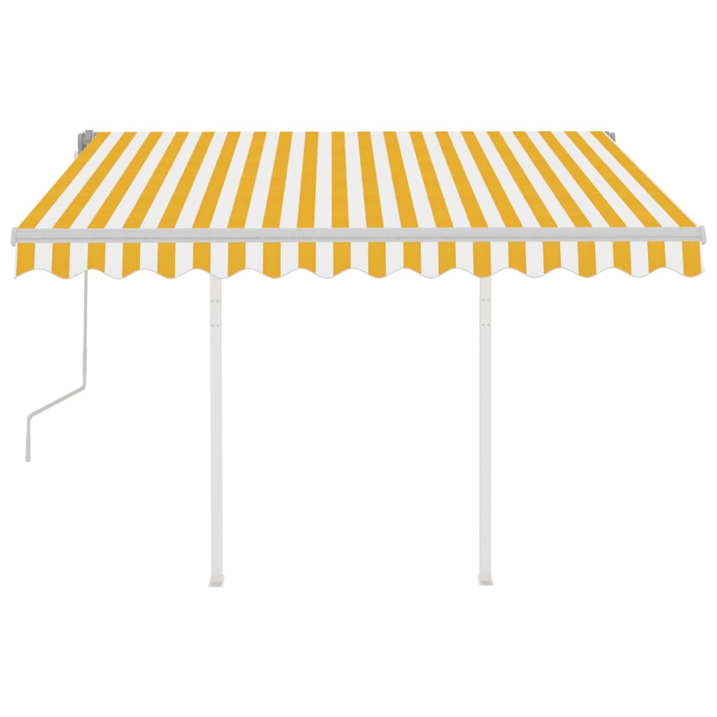 Tenda da Sole Retrattile Manuale e Pali 3x2,5 m Gialla e Bianca