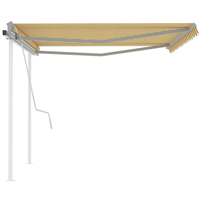 Tenda da Sole Retrattile Manuale con Pali 4,5x3 m Gialla Bianca