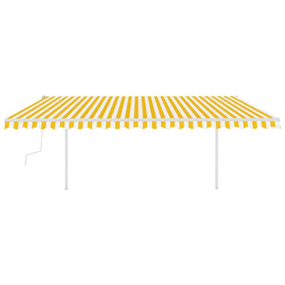 Tenda da Sole Retrattile Manuale con Pali 5x3 m Gialla e Bianca