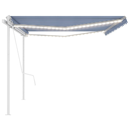 Tenda Automatica con Sensore Vento e LED 5x3 m Blu Bianca