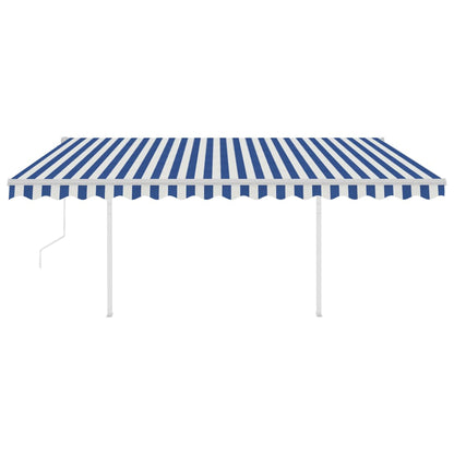 Tenda da Sole Retrattile Automatica e Pali 4,5x3,5 m Blu Bianca