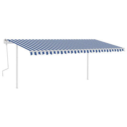 Tenda da Sole Retrattile Manuale con LED 5x3,5 m Blu e Bianca