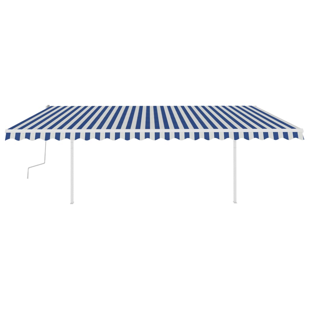 Tenda da Sole Retrattile Manuale con LED 5x3,5 m Blu e Bianca