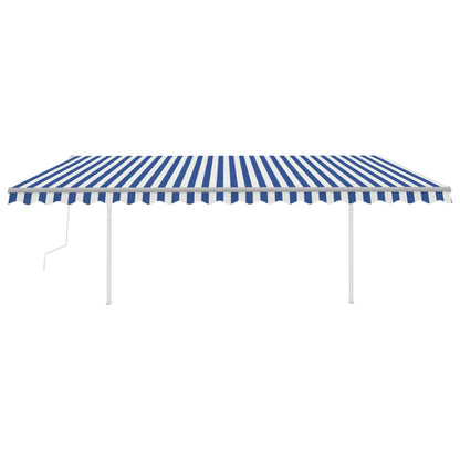 Tenda da Sole Retrattile Automatica con Pali 5x3,5 m Blu Bianca
